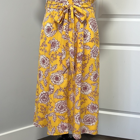 Alex Marie Yellow Ivory Floral Cap Sleeve Tie Front A-line MIDI dress size 8 - Picture 4 of 7